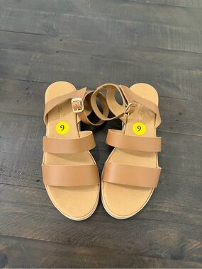 A. Giannetti Tan Strappy Women's Sandals with Ankle Buckle